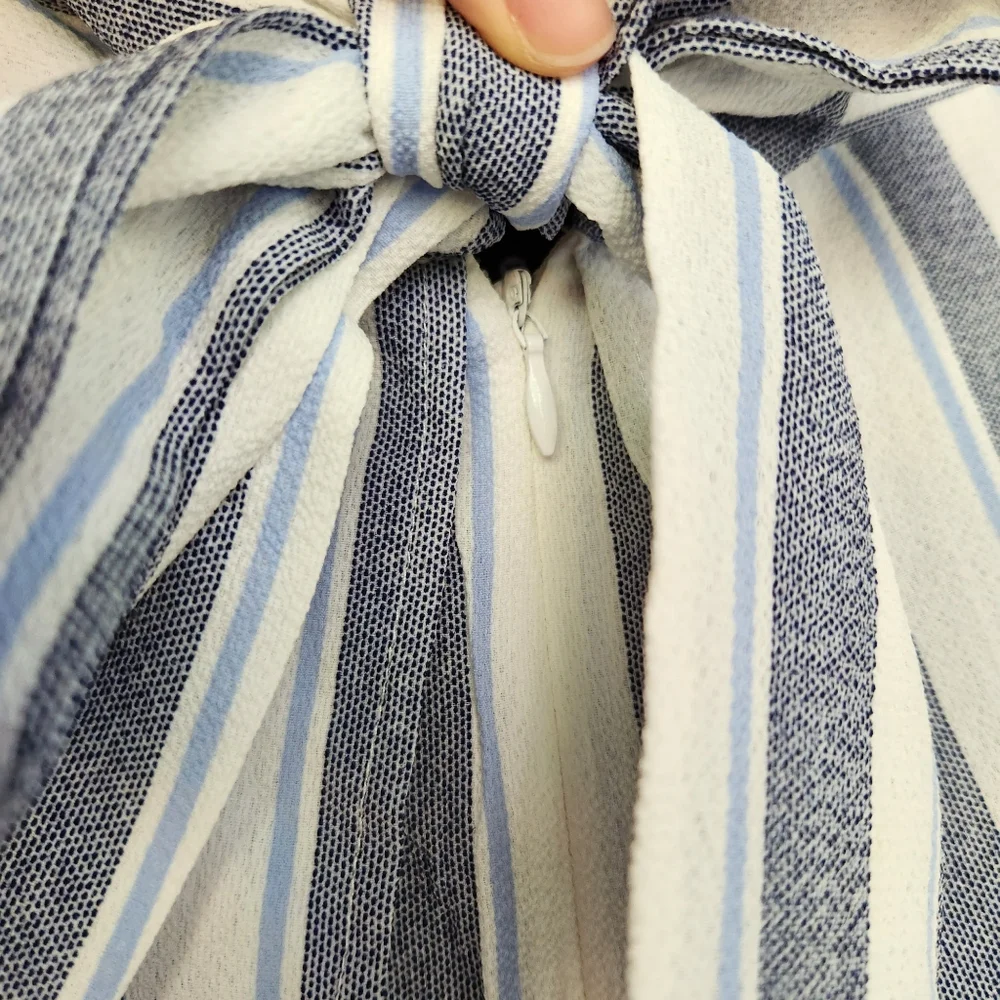 Aqua by Bloomingdale's Flowy High-Waisted Striped Wrap Tie Pants - Blue & White - Picture 4 of 10